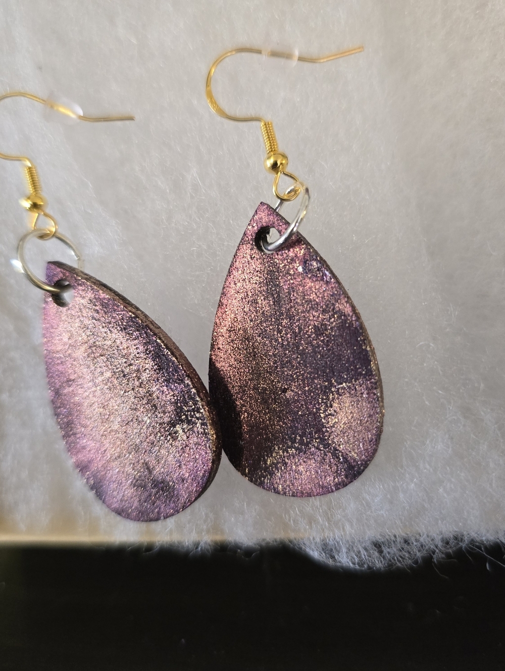 HANDCRAFTED Wood Dangle Earrings HANDPAINTED Delicate Piercing ARTISAN Jewelry - Picture 4 of 10